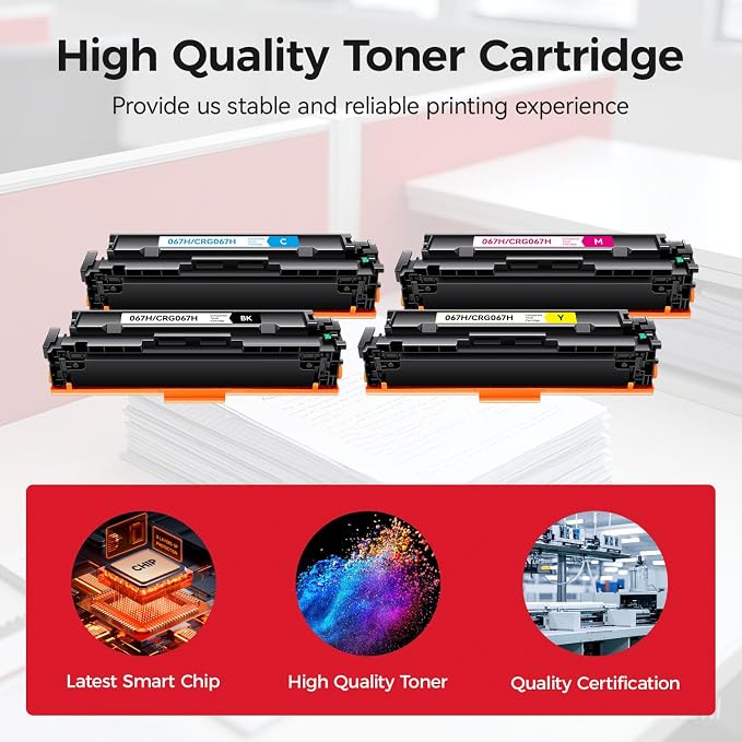 067H Toner Cartridge Set 4-Pack MF656Cdw MF654Cdw High Yield Replacement for Canon 067 067H Compatible for Color imageCLASS LBP632Cdw LBP633Cdw MF652Cdw MF653Cdw Printer Black Cyan Magenta Yellow