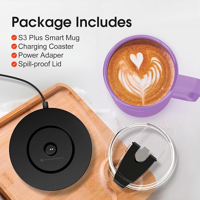 VSITOO S3 Plus 14oz Self Heating Coffee Mug with Auto-Sensing AI - Smart Rechargeable Heated Mug, Temperature Control 120-150℉, IPX7 Waterproof, Coffee Warmer Gift for Women Men-Purple