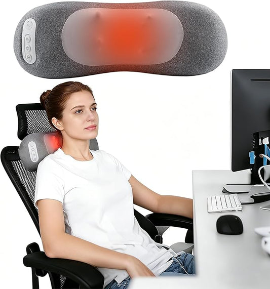 2-in-1 Neck & Lumbar Massager Pillow with Heat for Office Chair, 3D Rotating Massage Nodes, Memory Foam Back Support for Posture Correction, Pain Relief & Relaxation at Home, Office, Travel