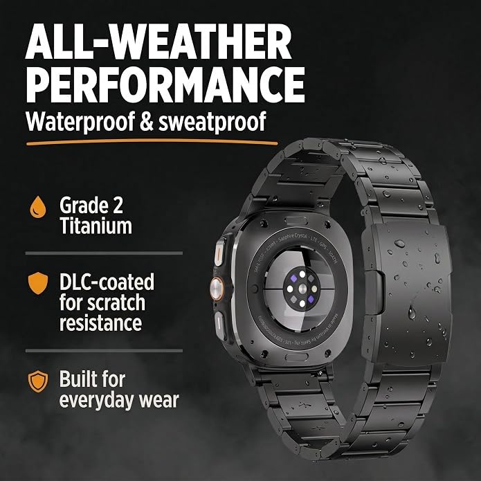 Ultra Supply Co. Titanium Band for Samsung Galaxy Watch Ultra 47mm – Galaxy Watch Ultra Metal Band with Folding Clasp, Scratch & Water-Resistant DLC Coating, Adjustable Smartwatch Bands