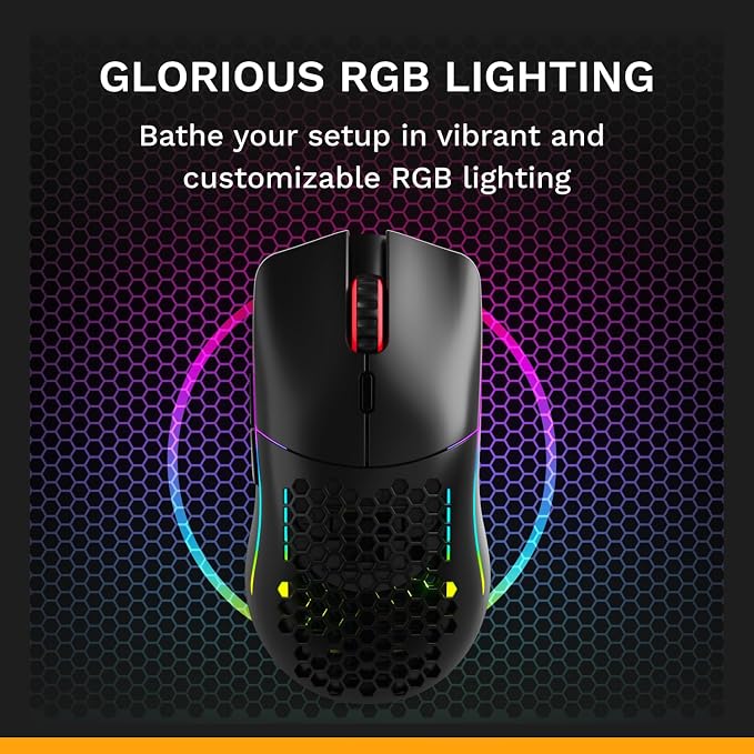 GLORIOUS Model O Classic Wireless PC Gaming Mouse - Low Latency, 19k DPI Sensor, Lightweight Honeycomb 69g, Customizable RGB, 100M Click Mechanical Switches, Programmable Buttons - Black