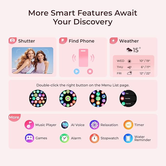Smart Watch for Women, 7.9mm Ultra Thin 1.32" AMOLED Screen, Bluetooth Calling, Fitness Tracker for Android iPhone, Heart Rate Sleep Monitor, IP68 Waterproof, 2 Straps, Rose Gold Gift