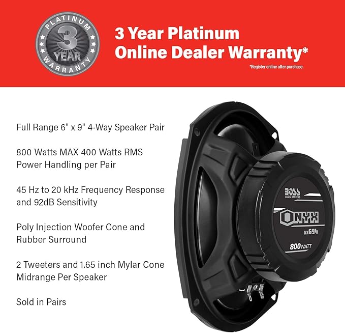 BOSS Audio Systems NX694 6 x 9 Inch Car Door Speakers - 800 Watts (per Pair), Coaxial, 4 Way, Full Range 4 Ohms, Sold in Pairs, Bocinas para Carro