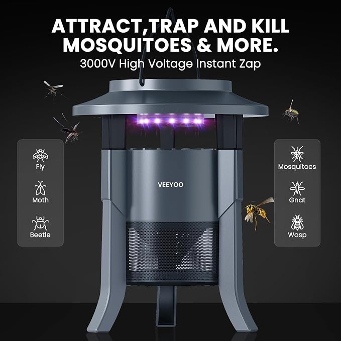 Mosquito Trap & Bug Zapper Indoor Outdoor, Fly Trap with LED Light, Fan, Sleep and Timer Modes, Black