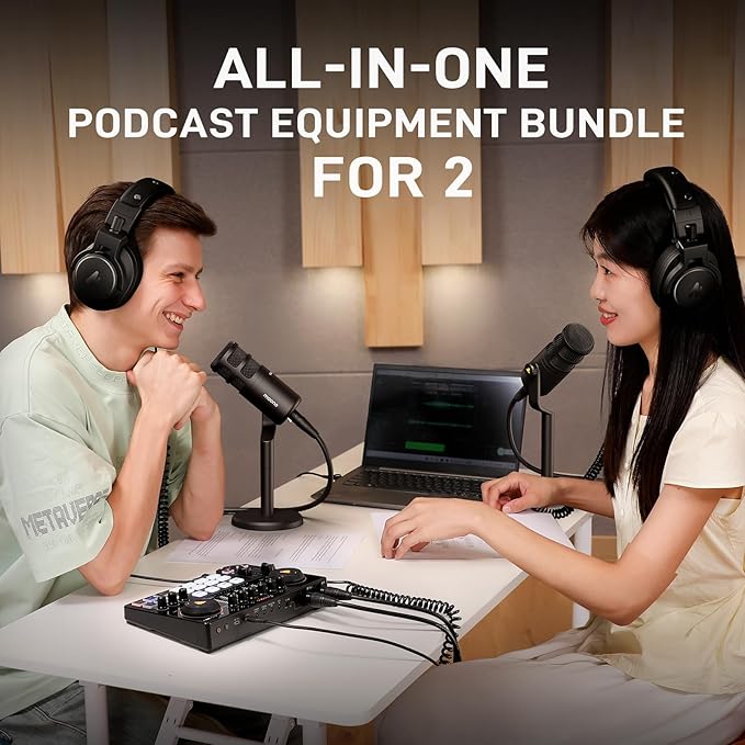 MAONO Podcast Equipment Bundle for 2: Audio Interface Mixer with 2 XLR Dynamic Mic Noise Reduction Podcast Streaming MaonoCaster E2 Gen2C