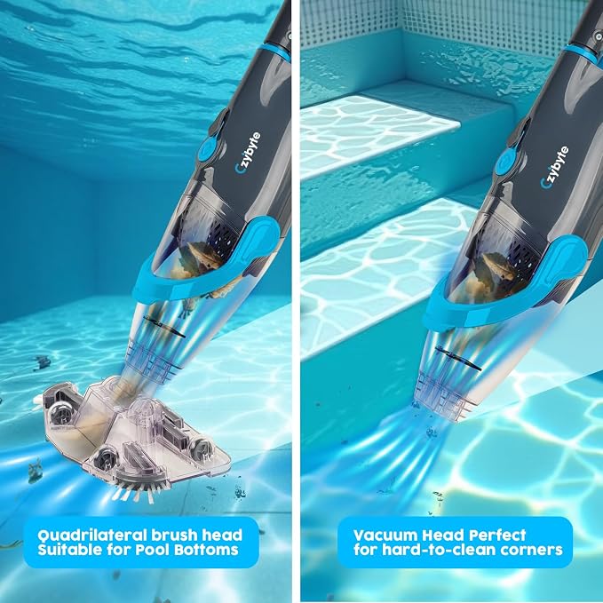Handheld Pool Vacuum Cleaner, Rechargeable Pool Bottom Cleaner with Strong Suction, 1 H Runtime, 89 inchs Extension Pole,for Above Ground/Inground Pools, Spas and Hot Tubs, Grey