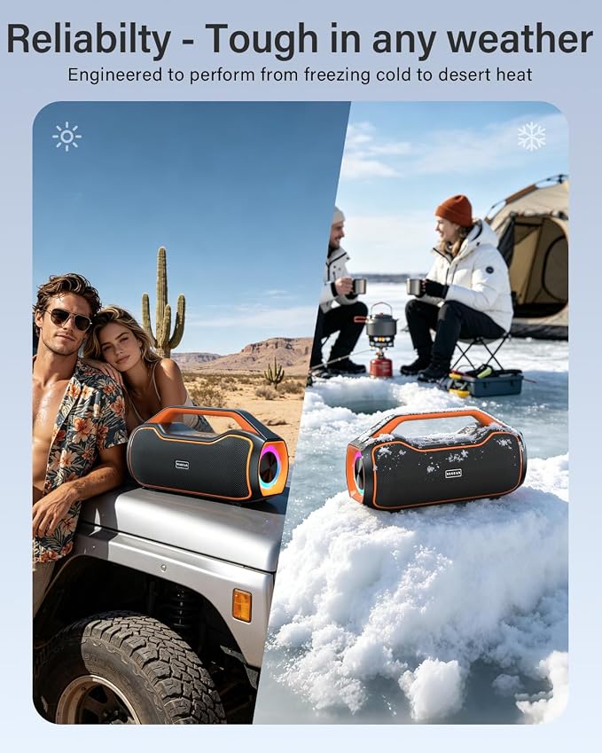 Portable Bluetooth Speaker Bass Boost, 120W Peak Loud Powerful Speakers Wireless w/2*Bass and 2*tweeters, 20H Playtime,IPX6 Waterproof, BT5.4, Suitable for Party, Beach, Camping,Outdoor,Large Jobsite