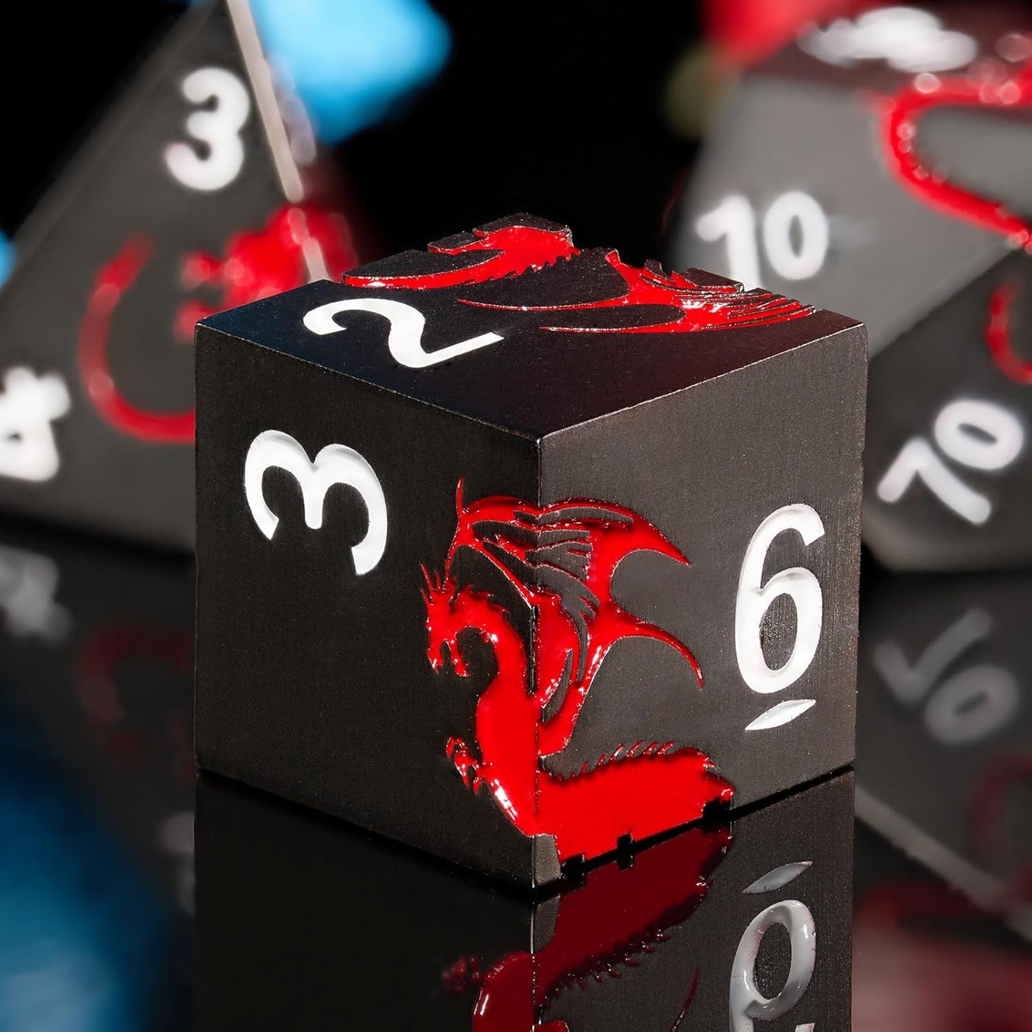 Metal DND Dice Set Dragon D&D Dice for D&D Dungeons and Dragons Gift TTRPG Metal Dice with Dragon Dice Box(Black Red Dragon)