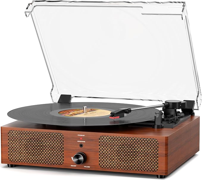 Vinyl Record Player Turntable with Built-in Bluetooth Receiver & 2 Stereo Speakers, 3 Speed 3 Size Portable Retro Record Player for Entertainment and Home Decoration