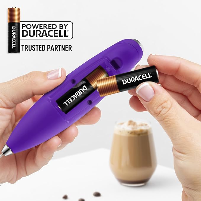 Zulay Kitchen Powerful Milk Frother Wand With Duracell Batteries - Ultra Fast Handheld Drink Mixer - Electric Whisk Foam Maker for Coffee, Lattes, Cappuccino & Matcha - Triple Whisk - Wine Purple
