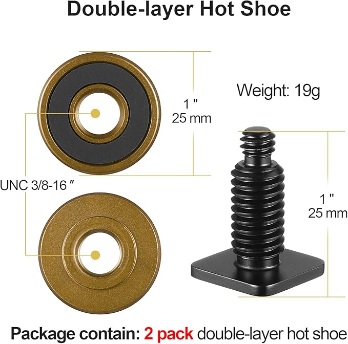 MINIFOCUS Camera Hot Shoe Mount Adapter, Double Nut with 1/4" and 3/8" Aluminum Alloy Tripod Screw Flash Shoe Mount for LED Monitors, Microphone, DSLR Field Monitor (Pack of 2)