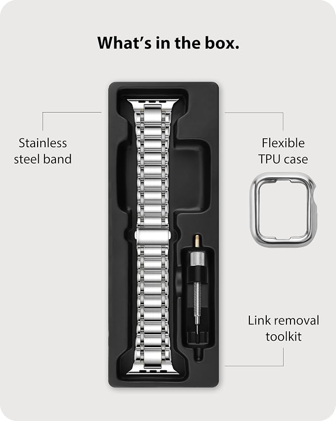 Fullmosa Bands Compatible with Apple Watch Band 46mm Series 11 10, Stainless Steel iWatch Band with Case for Apple Watch, Silver