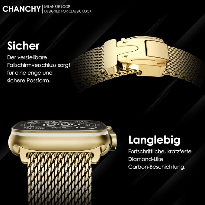 FULLIFE Milanese Mesh Loop for Apple Watch Band Apple Watch Ultra 3/2/1 Band 49mm 46mm 45mm 44mm Men Women, Stainless Steel Metal Band Parachute-style Buckle for iWatch Series 11 10 9 8 7 6 SE3 5 4 3