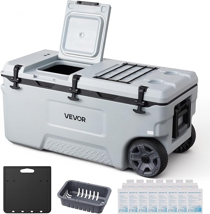VEVOR Portable Cooler,Hard Cooler with Ice Retention, Heavy-Duty Handles and Strap, Lightweight Rigid Material Insulated Portable Cooler, Suitable for Family Picnics and Short Trips
