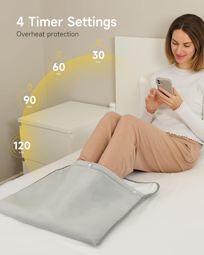 Foot Warmer, ALLJOY Electric Heated Foot Warmers for Women and Men Under Desk Fast Heating Pad for Foot with 6 Heat 4 Timer Settings Foot Warmer for Bed (Small)