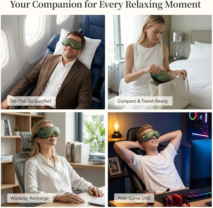 ReliefRX Ultra-Quiet Eye Massager with Heat and Cooling, Lightweight Eye Massager, Birthday Gift for Women Husband, for Home, Office, and Travel - Sage Green