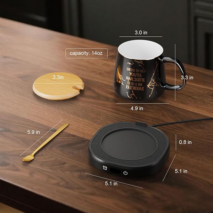 Coffee Mug Warmer, You are Awesome Mug with Coffee Warmer Set, Electric Coffee Cup Warmer for Desk 8H Auto Shut Off, Tea Beverage Warmer with 4 Temperature Setting, Birthday Christmas Women Man Gifts