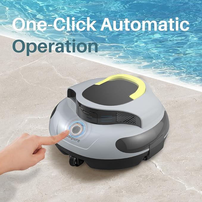 PoolPure Aquaguard SE II 2025 Cordless Robotic Pool Cleaner with 5000mAh Large Battery, 120-Min Operating Time, Adjustable Path Options for Above-Ground Pools and More (Grey-Yellow)
