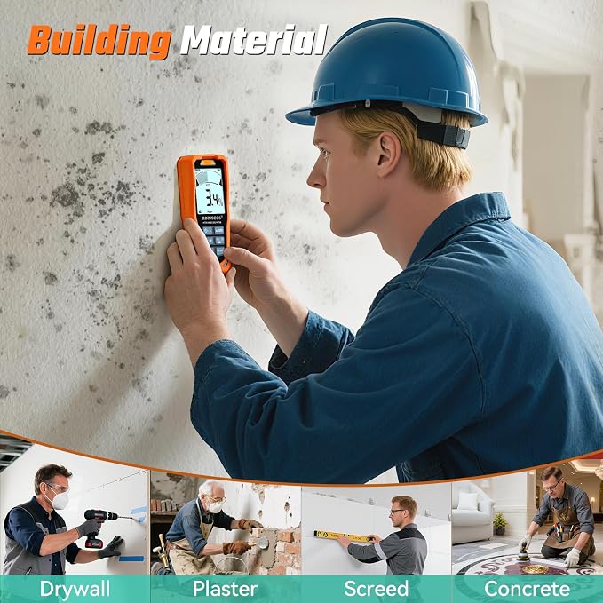 RDINSCOS Pinless Moisture Meter for Drywall & Wood 6-in-1 Moisture Tester | Non-Destructive Moisture Detector,For Wood, Drywall, Plaster, Concrete, Screed & Flooring, Audible Alarm,Rechargeable