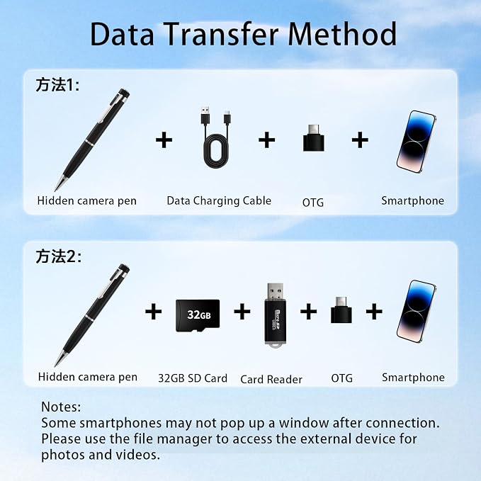 SRVR Hidden Camera Pen — 1080P Spy Pen Camera with Video Recording | 32GB Local Storage, 120-Min Battery, Portable Mini Body Camera | For Meeting & Home Monitoring (Bright Silver)