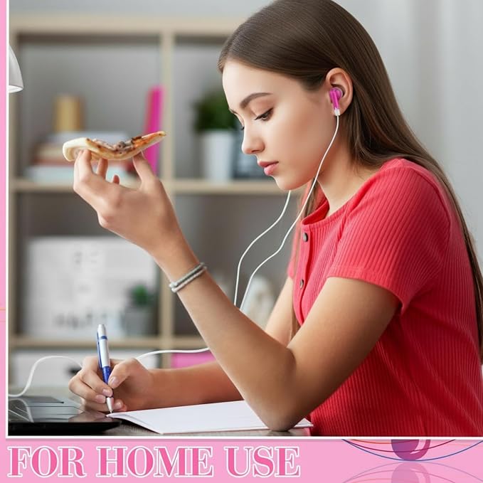 Konohan 100 Pcs Bulk Earbuds with Wire Basic Headphones in Ear for Libraries Laptop, No Microphone 3.5 mm Jack Earbuds Dot Headphones, Individually Bagged (Pink)