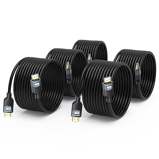 8K HDMI 2.1 Cables 15 FT 5-Pack, In-Wall CL3 Rated, 48Gbps, Support 8K@60Hz, 4K@120Hz, HDR10+, eARC, SBTM, VRR, QFT, ALLM, 3D, HDCP 2.3 for TV, Monitor, PC, Laptop, PS5, Xbox, Projector, Soundbar