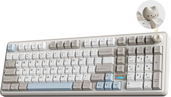 YUNZII B98 PRO QMK/VIA Wireless Mechanical Gaming Keyboard,96% Layout with Numpad and Cute Cat Knob, BT/2.4G/USB-C,Linear Switch Hot Swap Gasket,RGB for Win/Mac (Beige, Milk V2 Linear Switch)