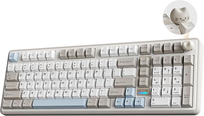 YUNZII B98 PRO QMK/VIA Wireless Mechanical Gaming Keyboard,96% Layout with Numpad and Cute Cat Knob, BT/2.4G/USB-C,Linear Switch Hot Swap Gasket,RGB for Win/Mac (Beige, Candy Linear Switch)