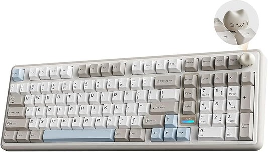 YUNZII B98 PRO QMK/VIA Wireless Mechanical Gaming Keyboard,96% Layout with Numpad and Cute Cat Knob, BT/2.4G/USB-C,Linear Switch Hot Swap Gasket,RGB for Win/Mac (Beige, Candy Linear Switch)