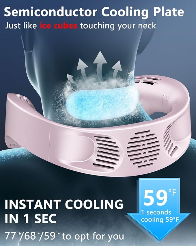 AJGJF Neck Fan with Cooling Plate,5500mAh Battery Operated, Silent 360° Cooling Personal Fan, 5 Speeds and 3 Temp Modes, 24H Max Long Lasting,LED Power & Gear Display, Necklace Fans for Summer Beach