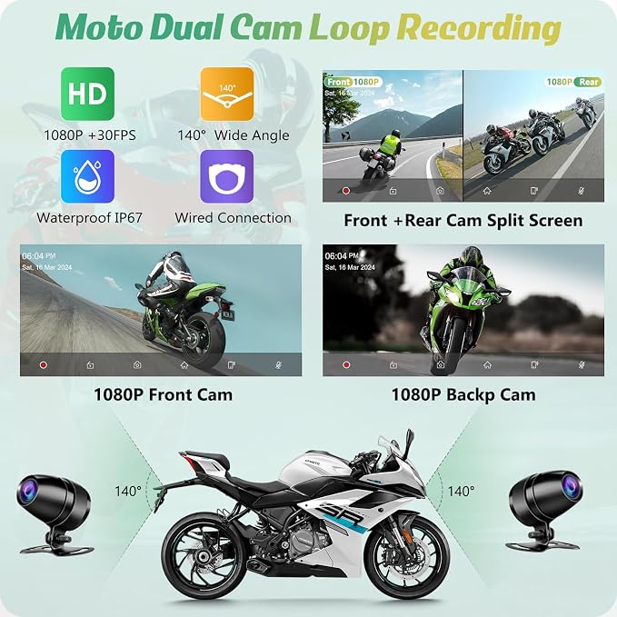 Carpuride W603D Motorcycle GPS Carplay Screen, Wireless CarPlay & Android Auto for Moto, with HD 1080P Dual Cameras, Remote Control，6.3" Waterproof Touchscreen, BT Aduio, Loop