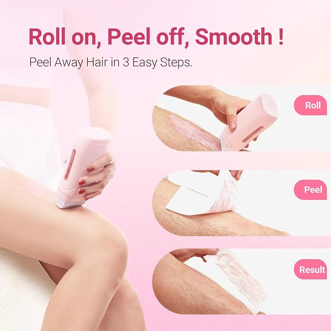 Roll-On Wax Kit for Hair Removal, Roll on Waxing Kit for Women, At-Home Wax Warmer Kit with Hard Wax Refill, Honey Formula Gentle on Skin, Portable Gift for Body Legs Arms-Honey