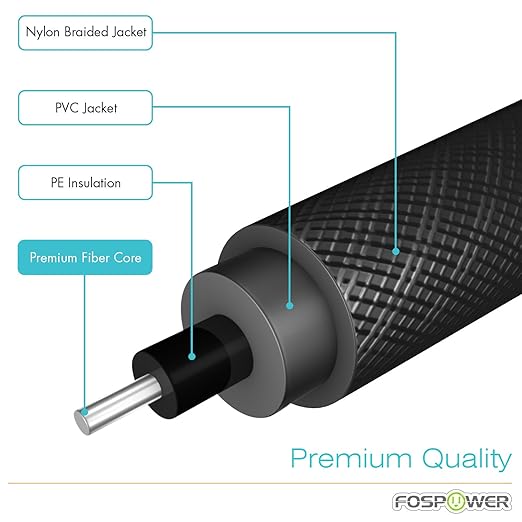 FosPower 24K Gold Plated Toslink Digital Fiber Optical Audio Cable (S/PDIF) - [Zero RFI & EMI Interference] Metal Connectors & Ultra Durable Nylon Braided Jacket (10ft)