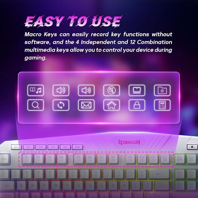Redragon Updated Programmable Gaming Keyboard and Mouse, RGB Backlit Keyboard Mouse with Software, Independent Macro Record Keys, Value Combo Set, White - S101-3 PRO