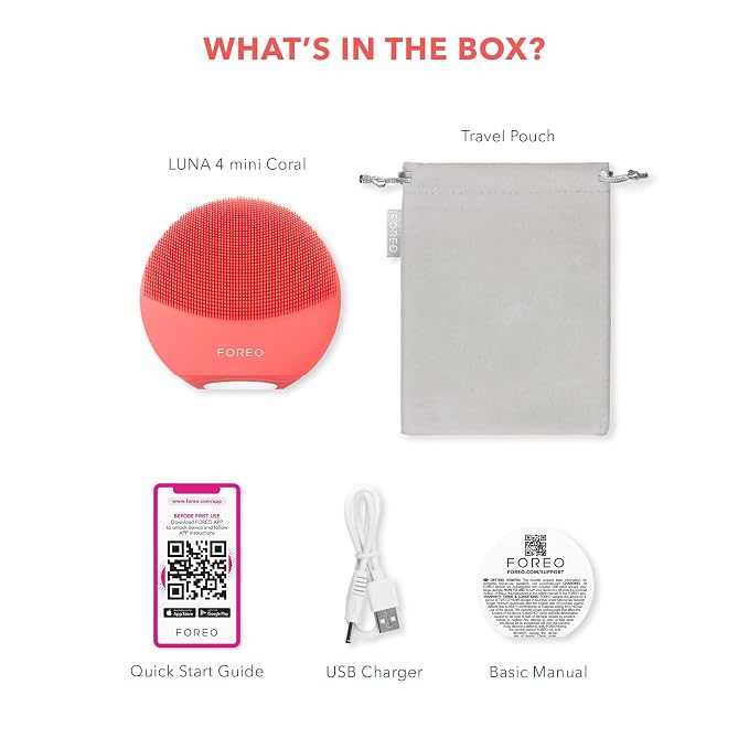 FOREO Luna 4 Mini Face Cleansing Brush & Massager - Premium Face Care - Enhances Absorption of Facial Products - Simple Skin Care Tools - for All Skin Types, Coral