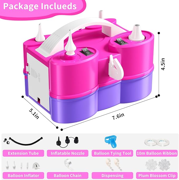 Biapian Balloon Pump Electric, 3-in-1 Portable Electric Air Pump for Balloons and Inflatables, Dual Nozzle Balloon Blower Machine for All Latex 260q Foil Balloon Inflator Deflator for Party Decoration