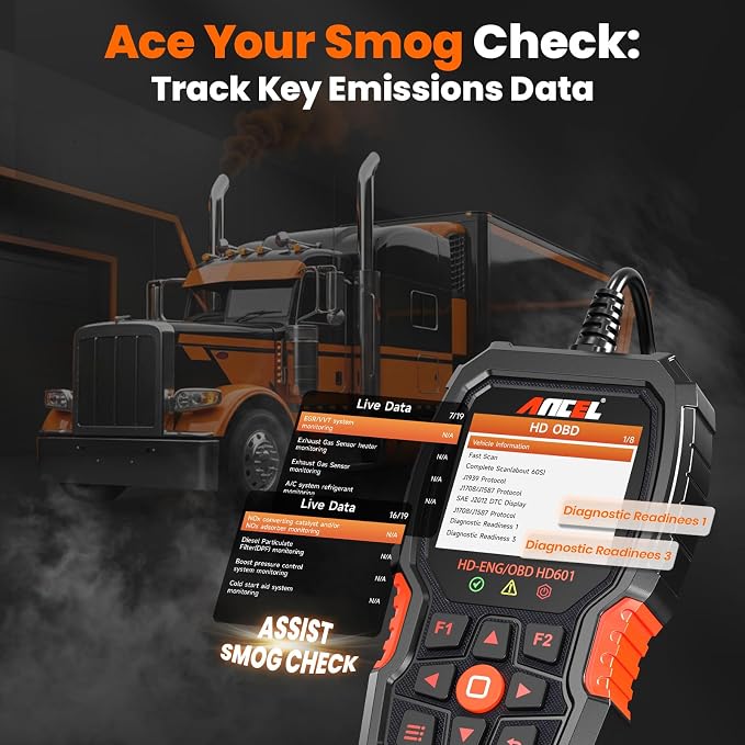 ANCEL Heavy Duty Truck Scanner HD601 All System Diesel Diagnostic Scan Tool fits for Cummins, Detroit, Freightliner, International, Paccar, Check Engine for Truck & Car 2 in 1 Code Reader