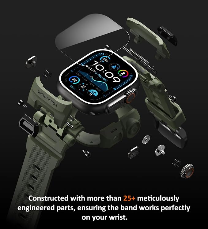 ULTIMAL Rugged Case with Band for Apple Watch 49mm,Compatible with Apple Watch Ultra 3/2/1, Military Grade Shockproof Bumper Cover for iWatch Tactical Band Men (49mm,Green)