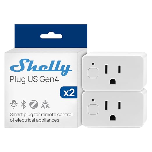 Shelly Smart Plug UL, WiFi, Bluetooth, Zigbee, Matter Outlet with Power Metering, Works with HomeKit, Google Home, Alexa, Home Assistant, Smart Socket, Easy Setup (2, White)