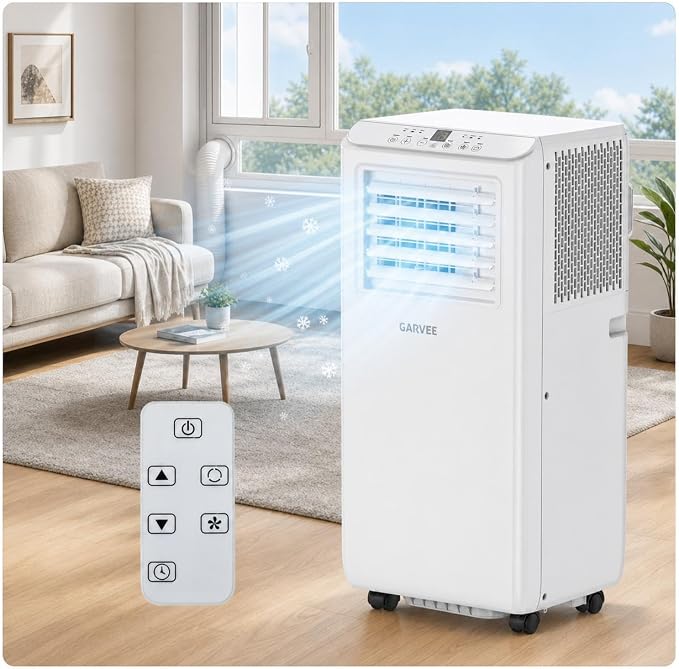Garvee 10000 BTU Portable Air Conditioner - 3-in-1 Cooling, Dehumidifying & Fan, Cools Rooms Up to 600 Sq.Ft, Quiet Operation with Sleep Mode, 24-Hour Timer, Energy Efficient