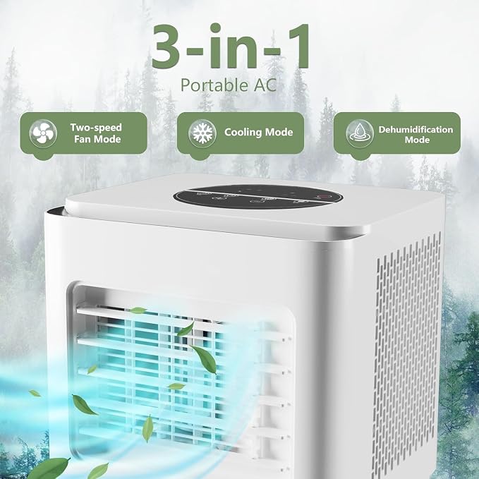 8000BTU Portable Air Conditioners, 3-in-1 Remote Control AC with 24-Hour Timer, Cools Up to 350 Sq. Ft. Inside Air Conditioner with Sleep Mode, Window Kit