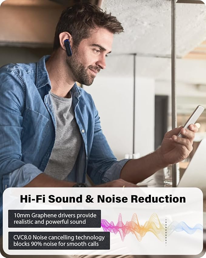 ADADPU Bluetooth Headset - V5.0 Wireless Handsfree Earpiece Built-in Dual Mic Noise Cancelling, 10 Days Standby 16Hrs HD Talktime Ultralight Headset for iPhone Android Samsung Laptop(Blue)