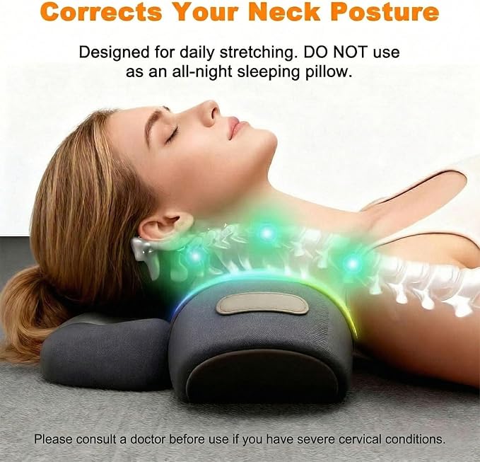 3-in-1 Neck Massager Pillow with Heat, Soothing Vibration & Cervical Traction for Pain Relief, Corded Electric Posture Support & Shoulder Relaxer for Home Office, Gifts for Men/Women (Dark Gray)
