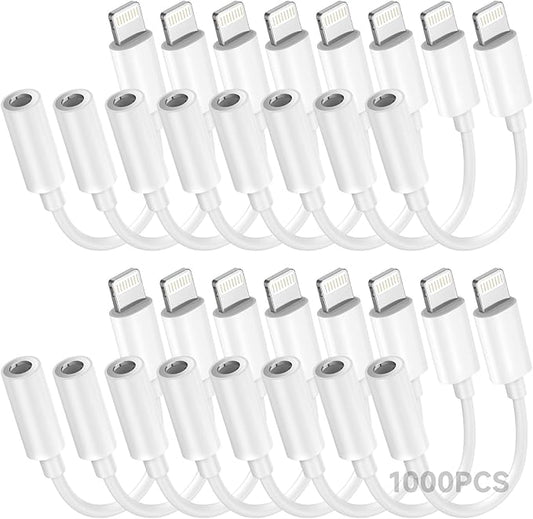 Apple MFi Certified 1000 Pack Lightning to 3.5 mm Headphone Jack Adapter for iPhone, iPhone Aux Adapter Converter Dongle Audio Cable Compatible with iPhone 14 13 12 11 X XS 8 7 White