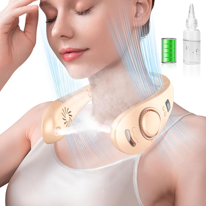 Portable Neck Fan-Misting Fan Portable Folding Cooling Fan for Your Neck,Mini Headphone Personal Neck Fan,Rechargeable Battery Operated Festival Gifts for Women Men Adults Kids Dad Mom
