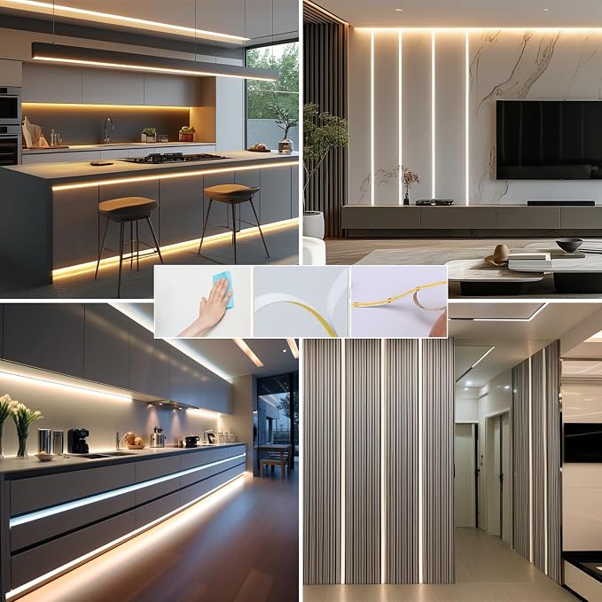 BENLUN 24V CCT COB LED Under Cabinet Strip Lighting 32.8FT, 3000K 4000K 6000K Cuttable LED Tape Light CRI 93 with Remote Controller and Power Supply for Kitchen Bookcase Shelf Display Room