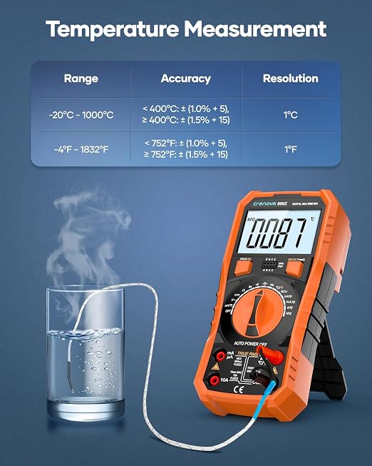 Crenova 890Z Digital Multimeter, 6000 Counts TRMS Multimeter Tester, DC AC Voltmeter Ohmmeter, Measures Voltage Current Capacitance Diodes Continuity Resistance Transistor Temperature with NCV