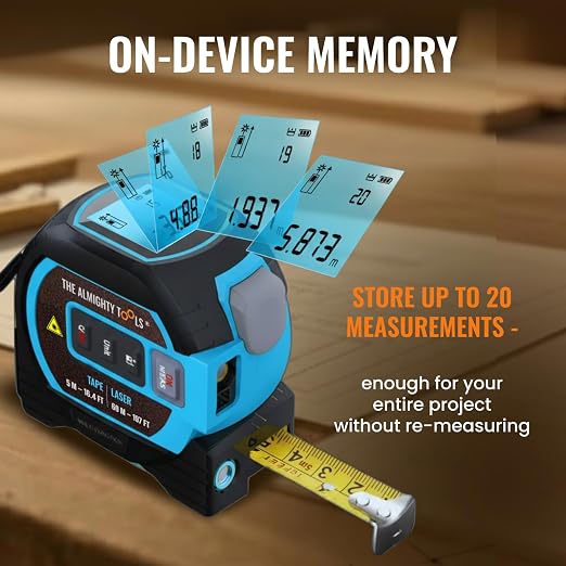The Almighty Ruler Laser Tape Measure | Laser Distance Measurer, Heavy-Duty Tool with Cross Marking Feature, Smart Range Finder, Easy-Read Display, Ft & Metric Measurement | 196 ft | 65 yd | 60 m