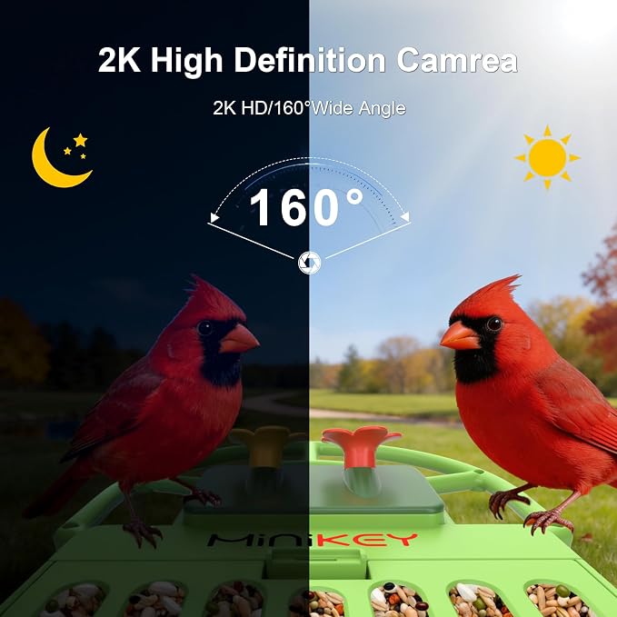 Smart Bird Feeder with Camera Outdoor Birdhouse: AI Identifies 11000+ Species, 2K HD with Arrival Alerts, Attracts Hummingbirds, Dual Squirrel-Proof, Solar Powered, Gifts for Bird Lovers Mom Dad