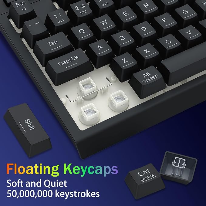 Redragon Wireless Gaming Keyboard, Bluetooth/2.4GHz/USB-C Wired, RGB Backlit, Portable 75% Mini Quiet Macro Membrane Keyboard, Rechargeable 4000mAh Battery, Anti-Ghosting for Win/MAC